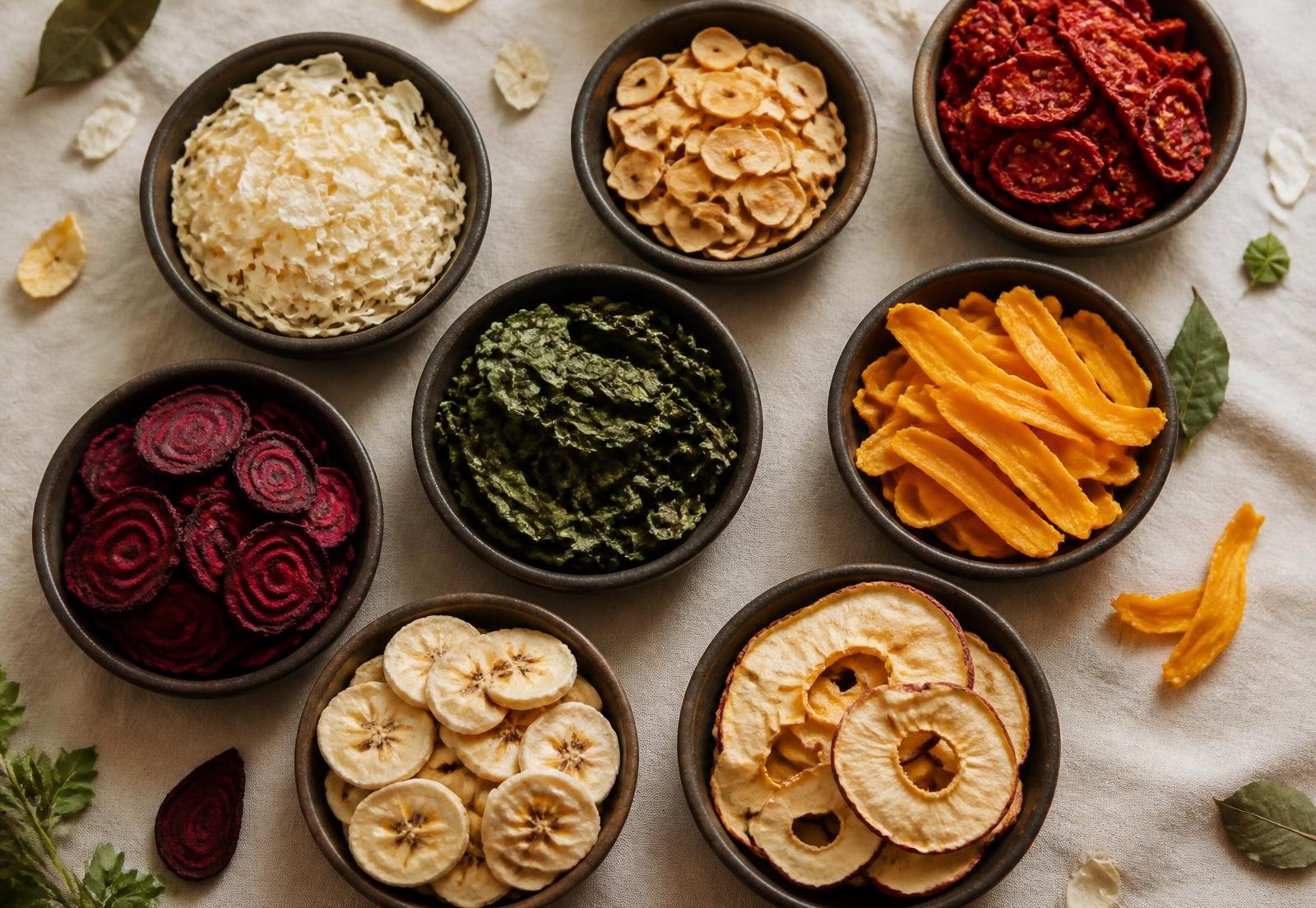 Assorted dehydrated fruits and vegetables